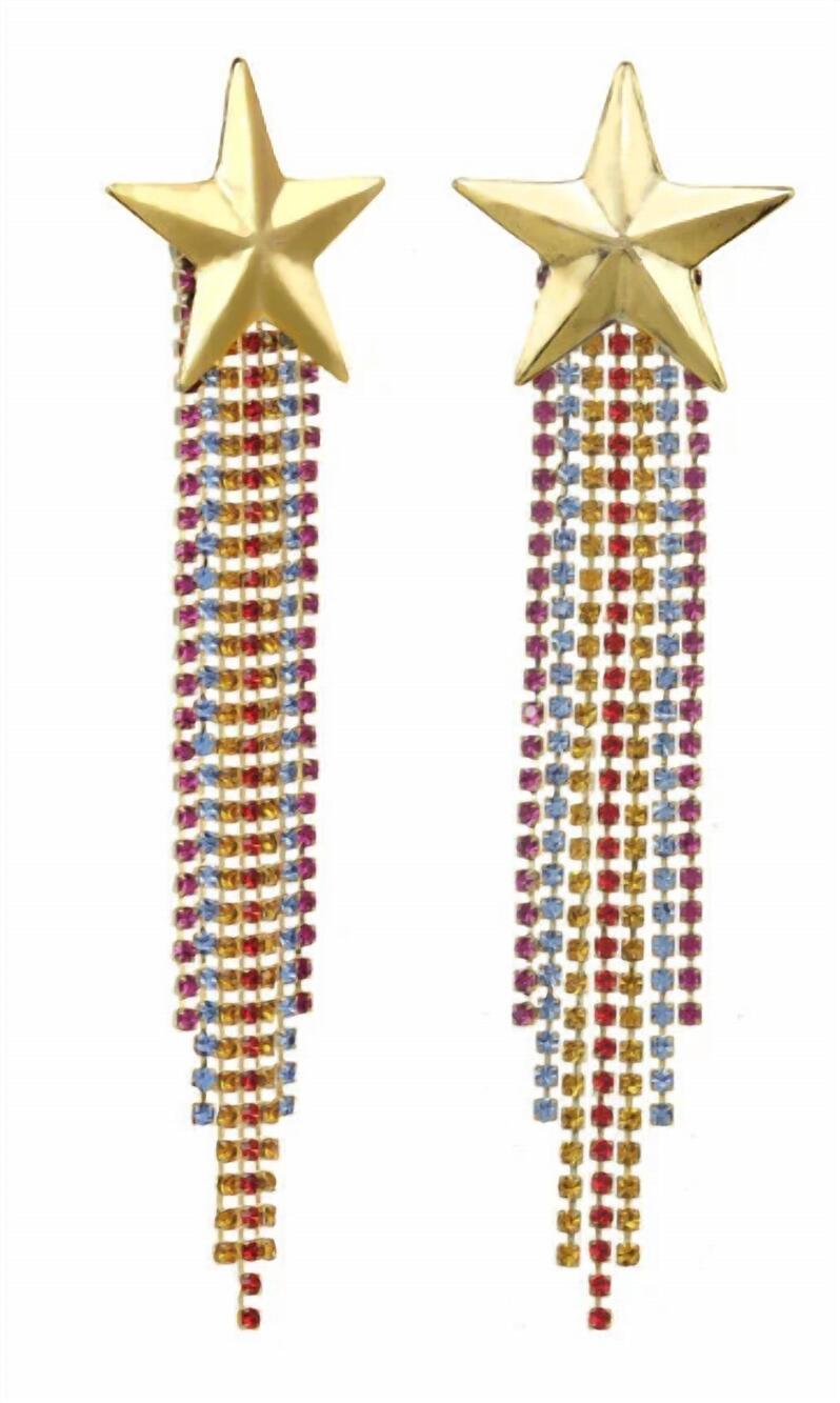 NEW TOVA star rainbow fringe earrings in gold